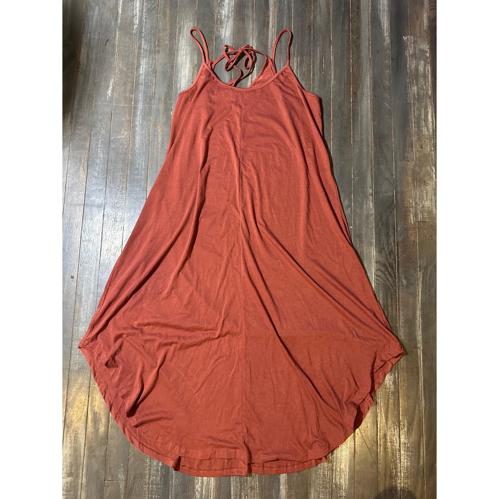 Womens Rust Orange Strappy Tie Back High Low Maxi Dress Sleeveless Jersey Knit
